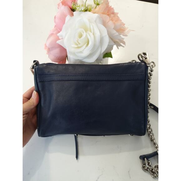 Rebecca Minkoff Navy leather Pebbled Mini M.A.C. Crossbody Silver hardware Regal - Picture 4 of 11